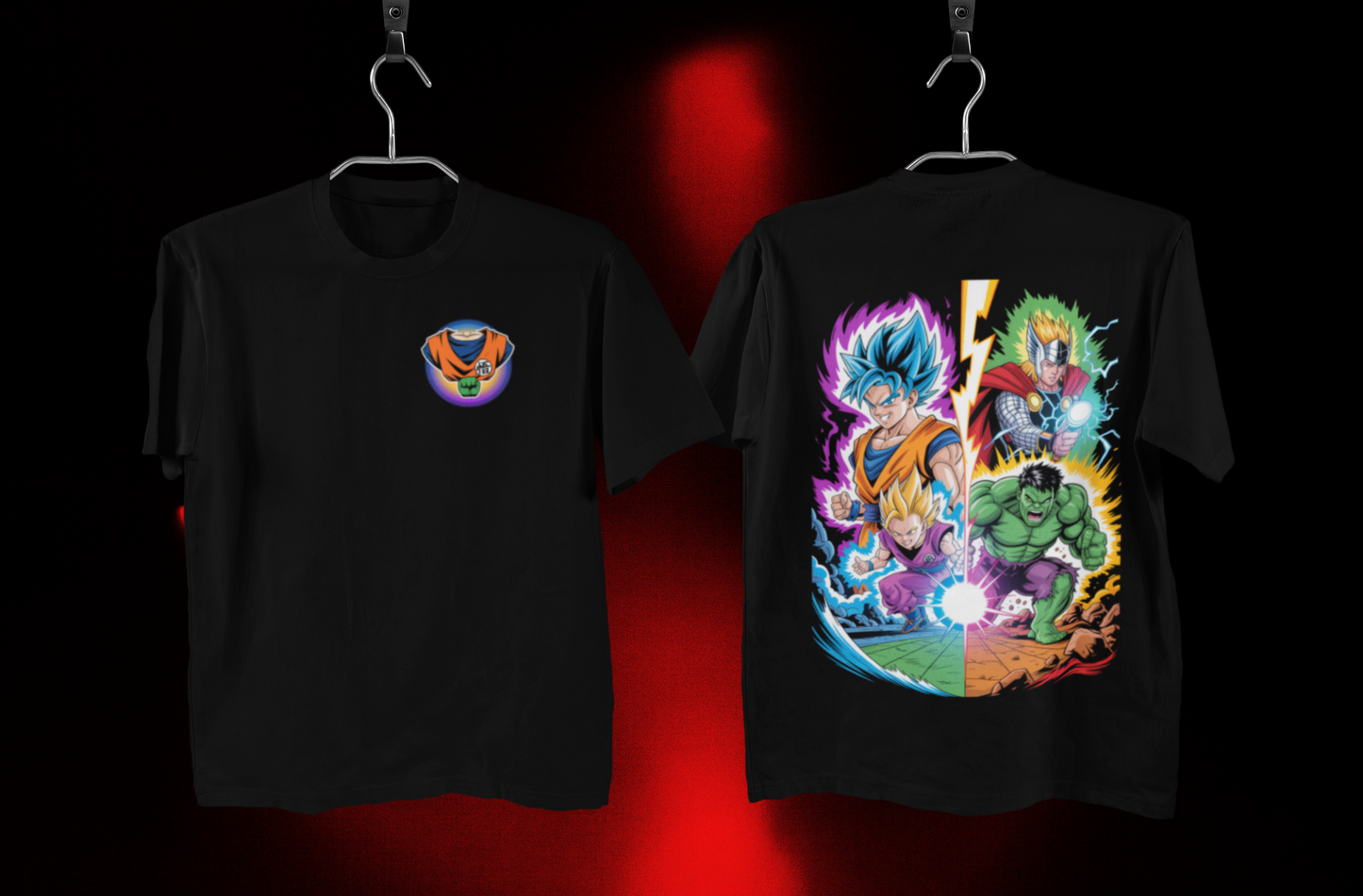 Dragon Ball Z x Avengers Crossover T-Shirt (Goku, Vegeta, Hulk & Thor)