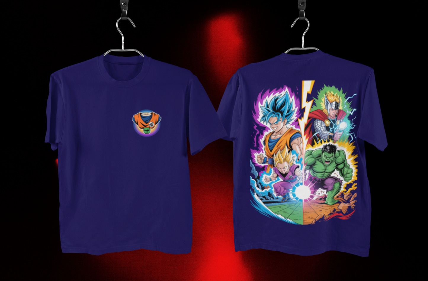 Dragon Ball Z x Avengers Crossover T-Shirt (Goku, Vegeta, Hulk & Thor)